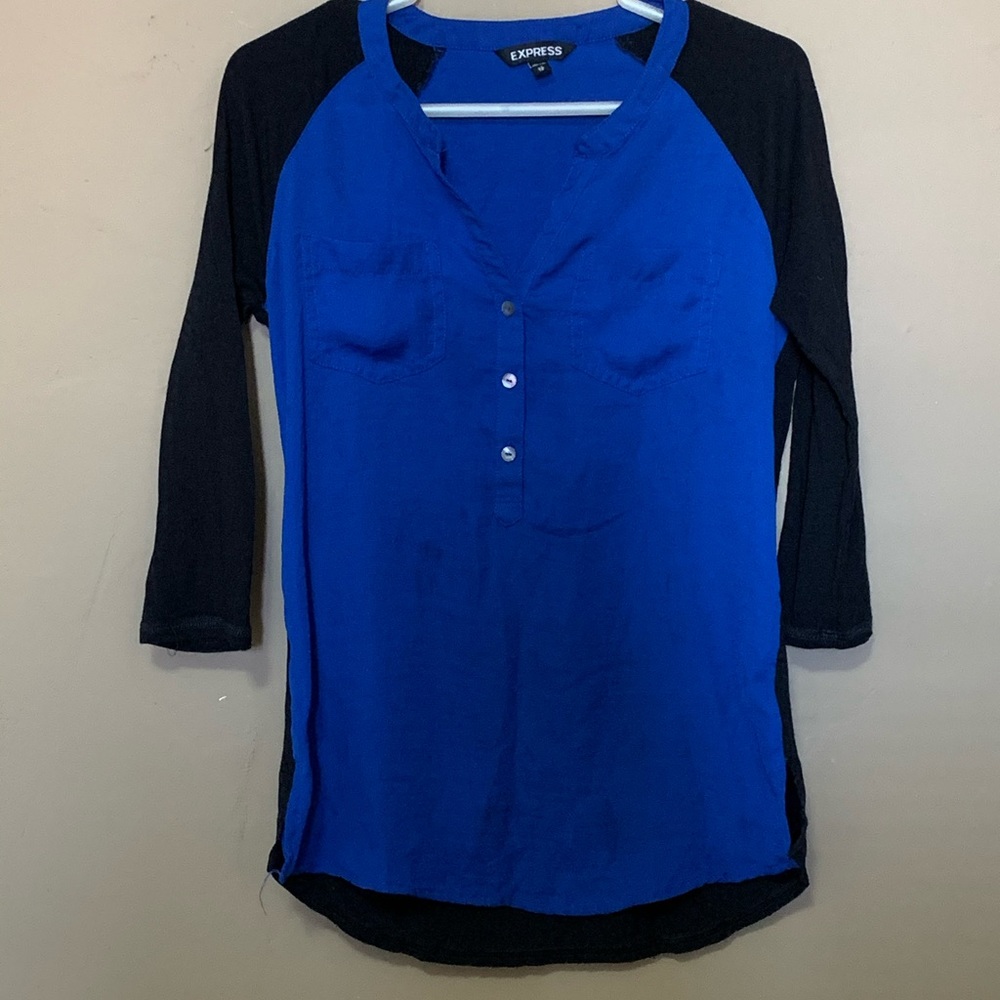 Express Black and Blue V-neck Blouse
